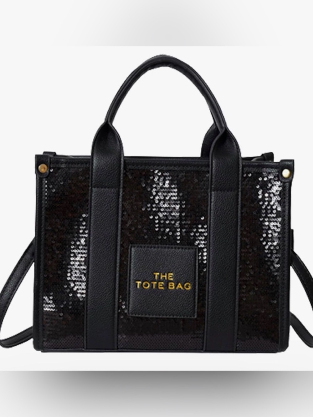 The Tote Bag Black Sequin Tote with Top Handles